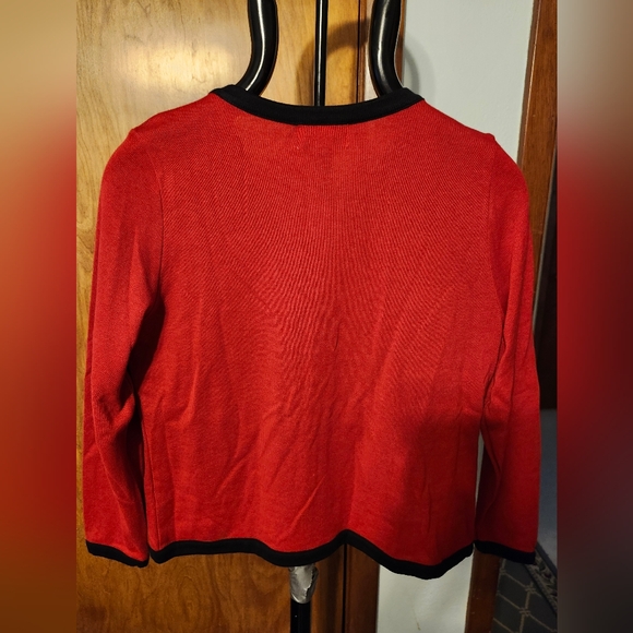 C. D. PETITES Red/Black Zip Up Long Sleeve Rhinestones Sweater Size PL - Picture 3 of 4